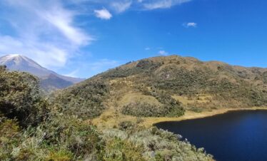 Laguna Bomboná in the Andes of Colombia with Nevado del Tolima visible in the background.